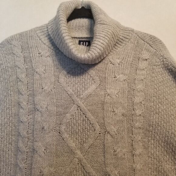 Gap M Sweater Cableknit Turtleneck Gray Split-Hem Wool Alpaca Blend Fisherman - Picture 4 of 10